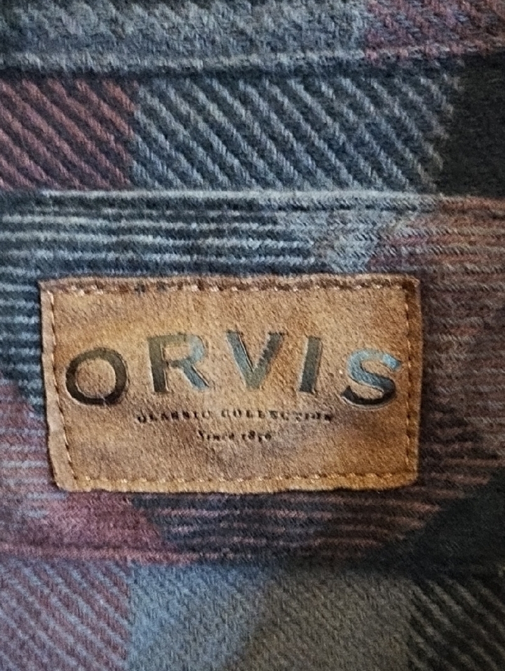 Orvis 100% Cotton Plaid Shirt in Burgundy & Slate Blue - Picture 4 of 7
